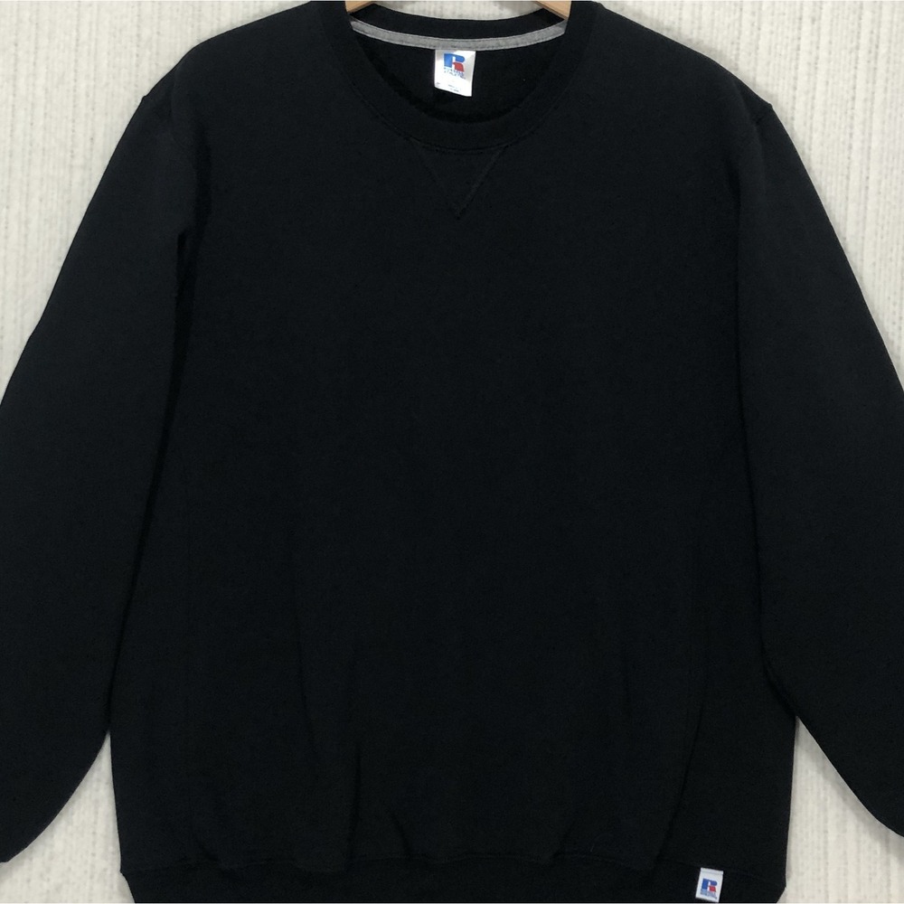 Russell Athletic Mens Crewneck Sweatshirt Black Large V-Stitch‎ Pullover Fleece